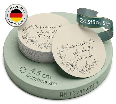 24 Stück Personalisierte Aufkleber - Personalisierte Aufkleber mit Wunschtext - 4,5 cm Runde Papieraufkleber Etiketten für Hochzeit, Taufe, Produkte, Geburtstag (Style 8)