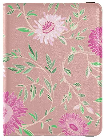Rosa Blumen Chrysanthemen Reisepass und Impfausweis Brieftasche Combo, Reisepasshülle mit RFID-Blockierung, Reisedokumente Brieftasche Leder Reisepasshülle, Rosa Blumen Chrysanthemen, Einheitsgröße