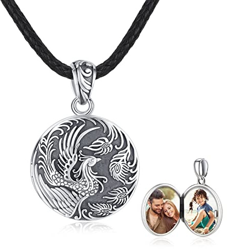 REDSUN Phönix Kette Medaillon Amulett mit Foto 925 Sterling Silber Schmuck für Herren, Damen und Geschenke