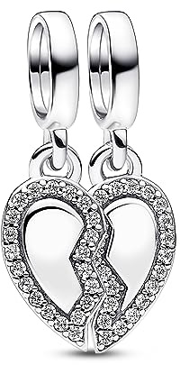 PANDORA Moments Freunde Teilbares Herz Charm-Anhänger aus Sterling Silber mit Zirkonia, Kompatibel Moments Armbändern, 792743C01