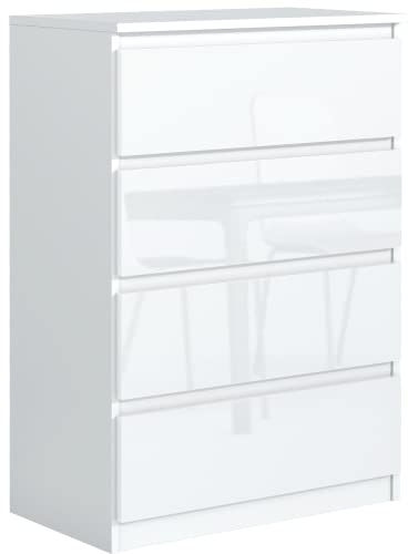 meble masztalerz Kommode 70, 5 Schublade, Weiß mit Hochglanz Fronten | Kommodenschrank 70x102x39 cm, Moderne Schubladenschrank, Sideboard für Wohnzimmer, Flur & Schlafzimmer