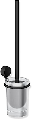 HEWI WC-Bürstengarnitur System 815 (schwarz matt, Toilettenbürste mit Halterung, satiniertes Kristallglas, Bürste auswechselbar, Höhe 437 mm, inkl. Klebe-Set) 815.20.10165 DC