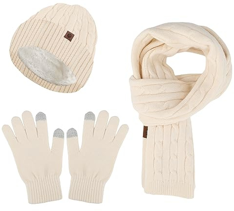 WingFly Mujeres Invierno Gorro Termico Guantes Tactiles Bufanda de Cuello Conjunto con Forro Polar Regalo Mujer Hombre, Talla única