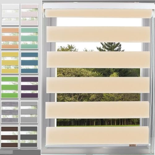 Portable Blackout Blind 60 x 320 cm Sonnenschutz Sichtschutz Seitenzugrollo Sonnenschutz Rollo mit Bohren Klemmfix für Fenster & Tür, Beige