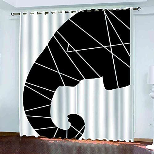 3D Vorhang Blickdicht Schwarzer Geometrischer Elefant 100% Polyesterfaser Wohnkultur Personalisierter Druck Kinder Vorhang Schlafzimmer 150(B) X166(H) cm - Wohnzimmer Büro Kinderzimmer Fenster Dekor