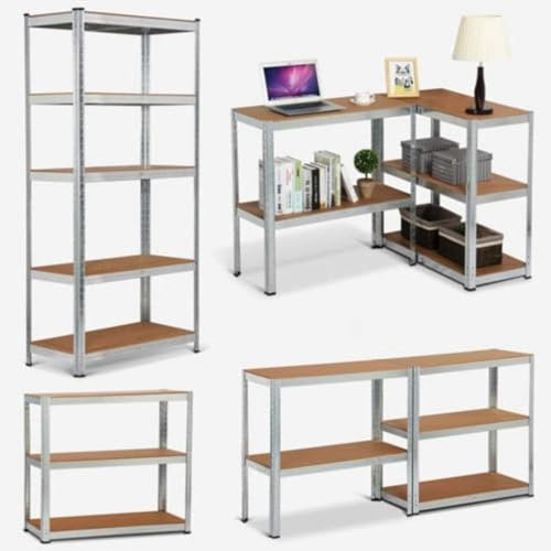 Zanbeel 5 Tier Heavy Duty Steel Racking Shelf, Adjustable Garage Storage Unit, Garden Shed Shelving, Warehouse Organizer (180x90x40cm, Silver)