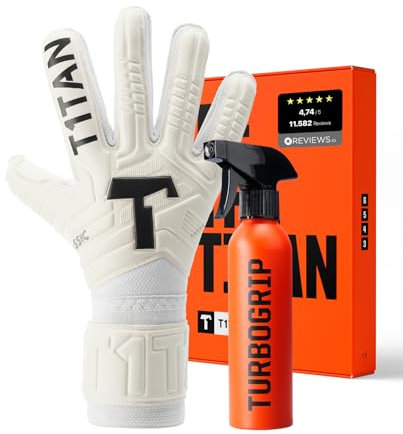 T1TAN Classic 1.0 White-Out Junior + Turbogrip - Torwarthandschuhe Kinder und Handschuhreiniger - ohne Fingerschutz - Fußballhandschuhe für Torhüter - Größe 6