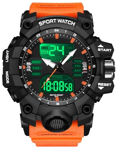 findtime Uhren Herren Digital Herrenuhren Armbanduhr für Männer Jungen Einzigartiges Taktisches Militärisches Design mit LED Timer Silikonarmband Schwarz
