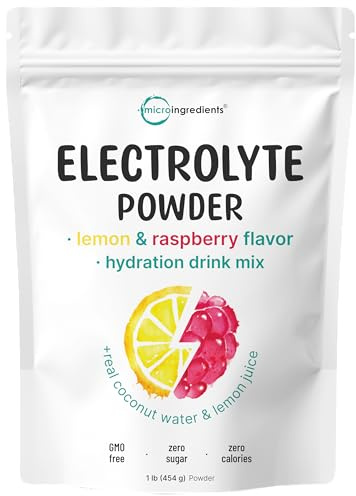 Micro Ingredients Hydration Electrolyte Powder, 1 lb (69 Servings) | Lemon Raspberry Flavor | High Potassium (1,000mg) + Coconut Water & Real Lemon Juice | No Sugar, Keto Friendly | Non-GMO