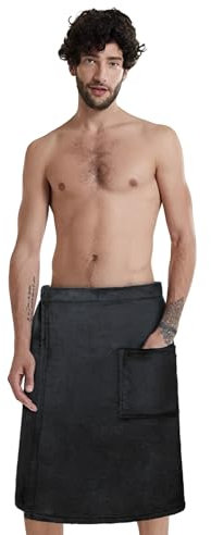 FakeFace Saunakilt Herren Saunahandtücher Weiches Badetuch Strandtuch Handtuch Männer Sauna Kilt kurzer Schnitt, Gummibund, Weicher Saunatuch Saunarock mit aufgesetzter Tasche