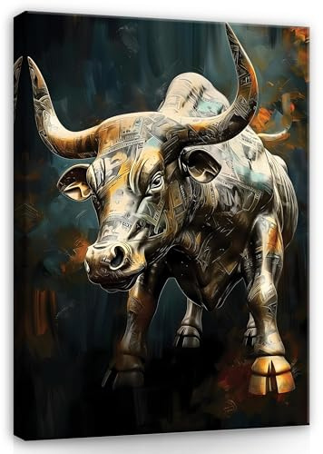 WallArena Leinwand Bilder 120x80 cm | Stier, Leinwandbilder, Bild auf leinwand, Format: 100x75 cm (BxH) - einteilig auf Canvas Leinwand. Das Leinwand
