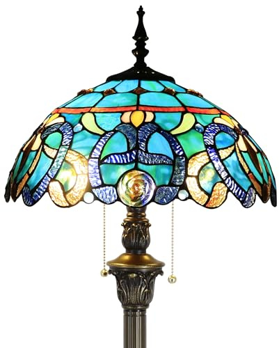 ZJART Tiffany Floor Lamp Stained Glass Pink Jewelry Style Standing Reading Light 16x16x70 Inch Antique Lamp for Living Room Office (Brown Jewelry Baroque)