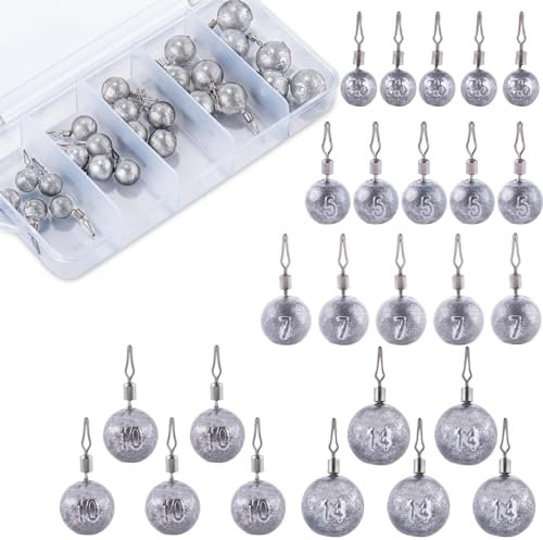 Goture 25 Stück Angeln Birnenblei Set, 3.5g-14g Angeln Grundblei Blei Angel Set, bleistiftförmigen Angelbleistiften, Drehgelenk, Angelausrüstungsset für Barschforellenwels, Snagless Rig für Angler
