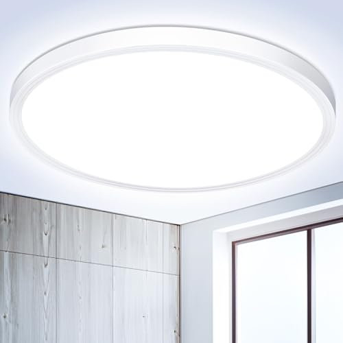 Deckenlampe LED Deckenleuchte Flach Rund - 18W 6500K 1600LM IP44 Modern Kaltweiß Led Badezimmer Lampe, Badlampe Decke Küchenlampe für Bad Flur Küche Schlafzimmer Balkon Wohnzimmer Treppe KellerØ22,3CM