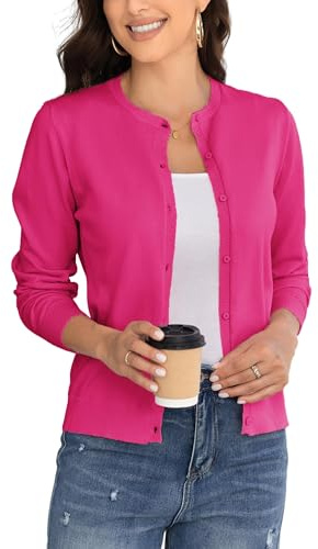 BERESIA Cardigan à Manches Longues Et Col Ras du Cou pour Femme, Cardigan Classique en Tricot Doux pour Femme