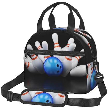 EgoMed Lunchtasche, Isolierte Lunchtasche Wasserdichte Tragetasche Lunchbox für Schule Büro, Bowling-Flasche-Druck