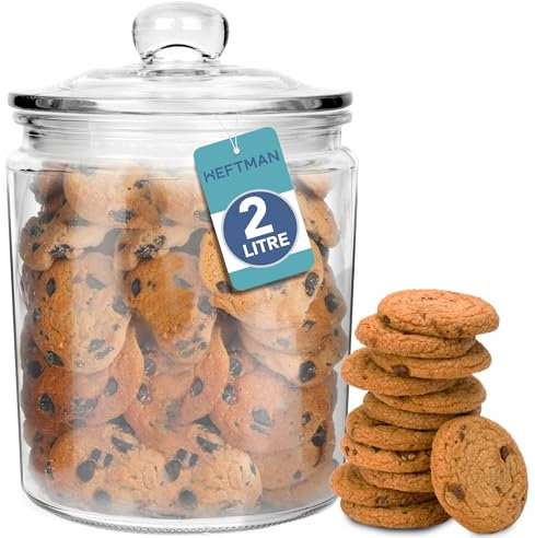 HEFTMAN Barattolo in vetro con coperchio, 2 litri, trasparente, vuoto, con coperchio ermetico, in vetro robusto, stile vintage, perfetto per dolci, caffè, zucchero, cialde per bucato
