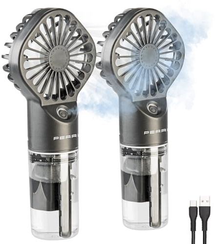 PEARL Handventilatoren: 2er Set Akku-Taschenventilator m. Nebelsprühfunktion,20 ml-Wassertank (Mini Ventilator mit Wasser, Taschen-Handventilator, Kind)
