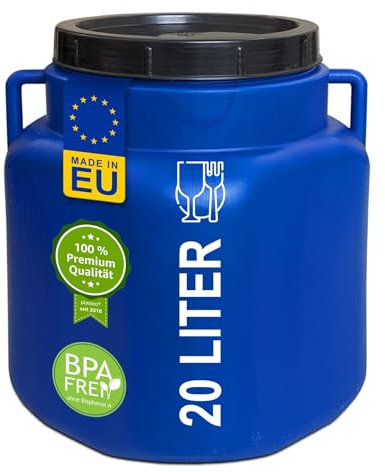plasteo® Barril de boca ancha de 20 litros con tapa y asas, rectangular, azul, apto para alimentos y sin BPA, barril de plástico universal, con tapa, barril de agua, barril de lluvia, barril de