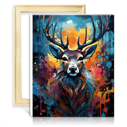 LiHEQING Ölgemälde-Set auf Leinwand, Hirsch, Tier, Leinwand, DIY-Ölgemälde für Zuhause, Wanddekoration, Geschenk für Erwachsene und Kinder, ohne Rahmen (60 x 75 cm)