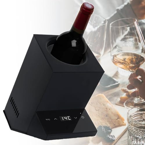 ZyKnaurral Electric Wine Cooler, Wine and Beverage Bottle Cooler with LED Display Single Bottle Wine Ice Bucket Smart Thermostat Control No Ice Required Stainless Steel,Black