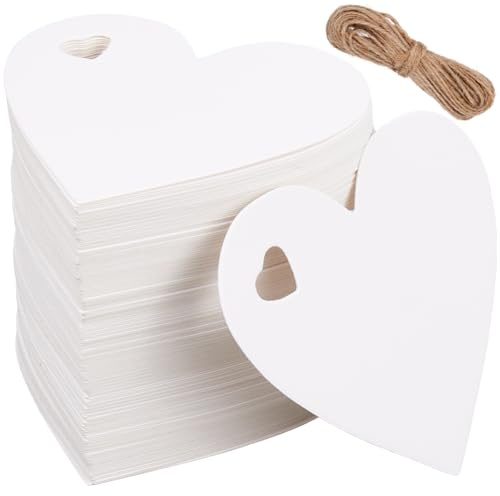 SOFPLATE 200 Stück Preisschilder Herz Weiße Geschenkanhänger Kraftpapier Herz Weiß 6 x 6.5cm Papier Zum Aufhängen Beschreibbare Preisschilder Zum Valentinstag Weihnachten Hochzeit Thanksgiving