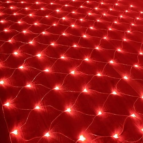 KINGCOO Batteriebetriebene Netz-Lichterkette, 192LED wasserdichte Mesh-Lichterkette 8 Modi für Innen Außen Weihnachten Garten Hof Party Hochzeit Urlaub Wanddekoration (Rot, 3x2M)