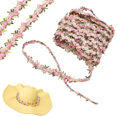 YCHYAN Spitzenband Florale Embroidery, Flower Dekoband, Spitzenborte Decorative Flower, Blumen Spitzenband Florale, Kann für DIY, Geschenke Home Decoration Verwendet Werden, Hochzeit Dekoration (Rosa)