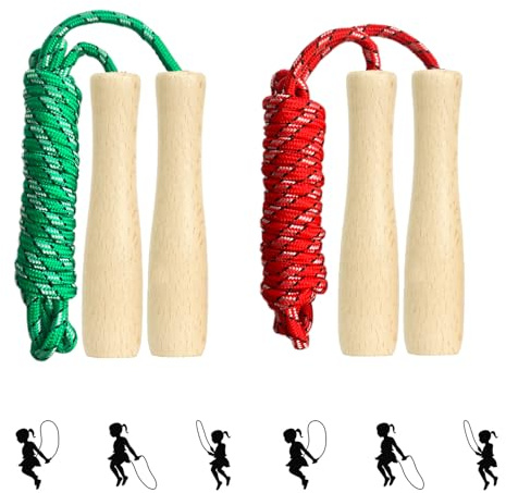 Juego de 2 cuerdas ajustables para saltar, con mango de madera y cuerda de algodón, ideal para entrenamiento de fitness/juego/ejercicio de quema de grasa, 260 cm