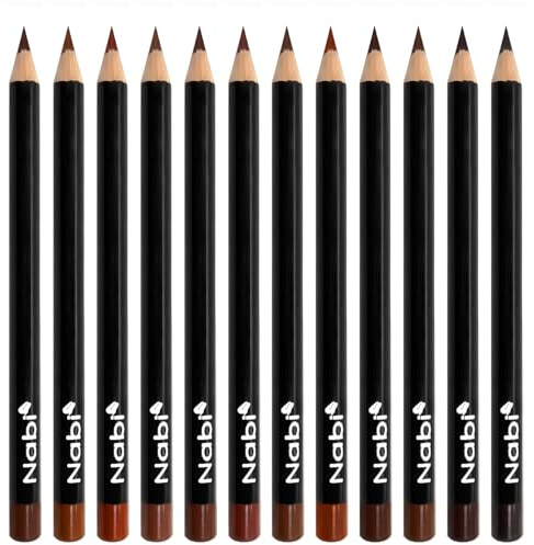 Nabi 12-Piece Brown Lip Liner Pencil Set - Assorted Brown Tones | Long-Lasting Creamy Formula | Lip Makeup Kit for Women