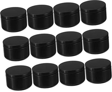 NUOBESTY 12pcs 50ml Round Candle Tin Jars Black Metal Sealed Containers for DIY Candle Making and Travel Storage Tins for Crafting and Aromatherapy