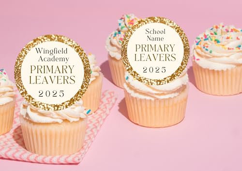 edible 20 x Primary School leaver Personalised cupcake toppers UNCUT Class of 2025 (Wafer paper, Green)