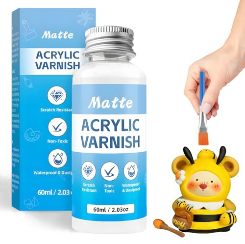 dellyy Glasur für Ton Lufttrocknend 60 ml,Air Dry Clay Glaze,Glanzlack für Modelliermasse,für Keramik und Airdry Clay,verhindert Rissbildung im Ton,Hohe Härte und Kratzfestigkeit(Matte)