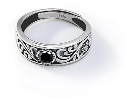 PHNIBIRD Anillo de plata para hombre, anillo de turquesa vintage con diseño de hierba rizada, regalo personalizado para hombre, anillo de plata ajustable (19mm-Spinell)
