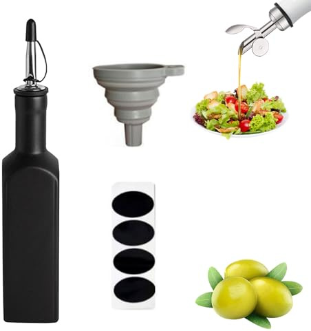 mumisuto Olive Oil Dispenser Bottle, Opaque Cruet Reduces Oxidation, Ceramic Olive Oil Dispenser Bottle Suitable for Oil, Vinegar, Soy Sauce, Coffee Syrup, Liquids (Black, 300ml Square)