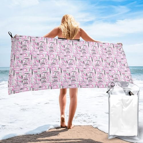 Asciugamano da spiaggia con stampa rossa da ginnastica, 80 x 160 cm, in microfibra sottile, leggero, per adulti, bagno, piscina, viaggi, campeggio, ad asciugatura rapida