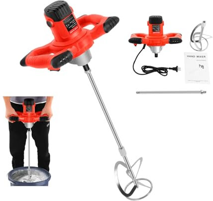ROGONPDK Miscelatore professionale per malta da 1500 W, agitatore per calcestruzzo variabile a 6 marce, mescolatore per malta a colori portatile con doppia lama a forma di S, miscelatore elettrico per