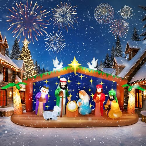 EBANKU 12FT Lange Weihnachts aufblasbare Weihnachtsszene Dekoration, die Geburt Jesu mit Stern von Bethlehem Blasen Hof Dekoration mit eingebauten LED-Lichtern für Garten Rasen Indoor Dekoren (12FT)