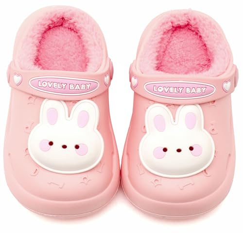 Vunavueya Ragazze Invernali Zoccoli di Giardino Ragazzi Caldo Peluch Ciabatte Inverno Impermeabile Eva Sabot Foderate Inverno Rosa Lined 24/25 EU_160