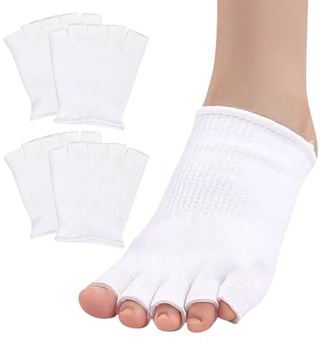 Gel-Lined Compression Toe Separating Socks 4pcs Open Toe Alignment Separator Socks Relieves Ball of Foot Pain Aching Corns Metatarsalgia Overlapping Toes Pinched Toes for Moisturizing Care (2Pairs)