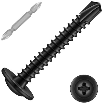 #8 x 1 Sheet Metal Screws, 200 PCS Etauwe Fast Self Tapping Screws for Metal, Phillips Modified Truss Head Self-Drilling Screws, Screwdriver Bit Included, Black