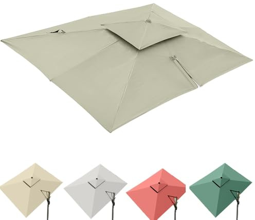 Rectangle Umbrella Replacement Canopy 10ft X 13ft 8 Ribs Cantilever Pool Umbrella Replacement Cloth, Large Patio Garden Parasol Top Cover Anti-UV(Taupe, 3x4m(10ft x 13ft) Single top)