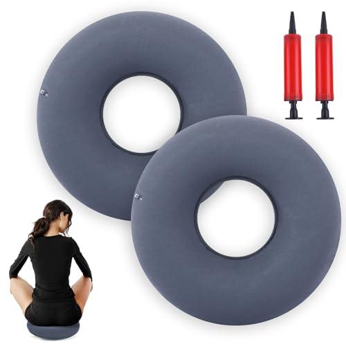 ANBOWEI Lot de 2 coussins gonflables en forme de beignet pour soulager la pression, anneau portable en caoutchouc floqué pour s'asseoir contre les douleurs du coccyx, les hémorroïdes, après une
