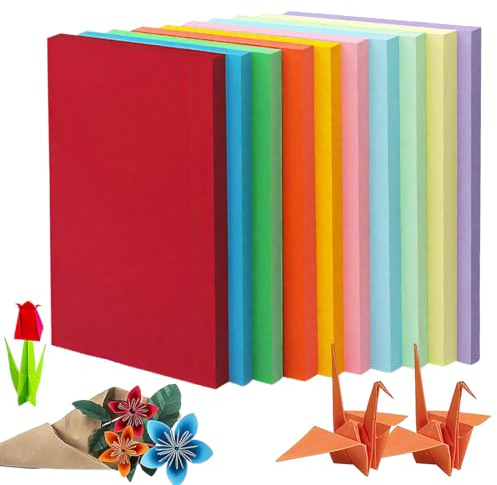 YOFDAL 200 PCS fogli di carta colorata A4 per origami, vivaci, doppia faccia per lavori artistici, fai da te, taglio e disegno