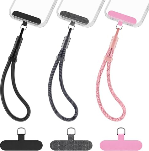 COCASES Phone Wrist Strap Lanyard Anti-Theft, 3 Pack Adjustable Combination Charm with Tabs compatible with most Phone cases, bags, Key Chain, Cameras Black/Dark gray/Pink
