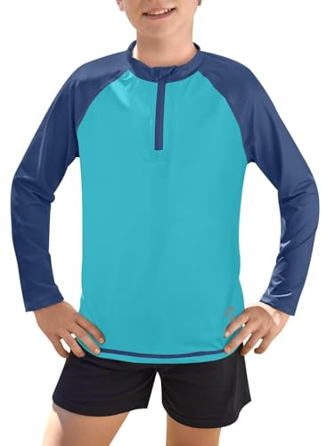 BesserBay Boys Rash Vest UV Protection Quick Dry 1/4 Zip UPF 50+ Long Sleeve Swim Tops 3-14 Years