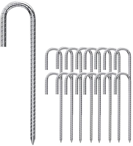 Forever Speed 16 Piezas en Forma de J Estacas de Tierra 30 CM, Anclajes de Tierra de Acero galvanizado Tienda de campaña Clavijas trampolín Ganchos para asegurar la Cerca, Tiendas, toldos