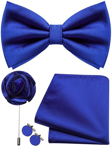 Ailisus Fliege Herren Vorgebundene Twill Fliege und Einstecktuch Ansteckblume Set für Hochzeit Smoking Business 3PCS