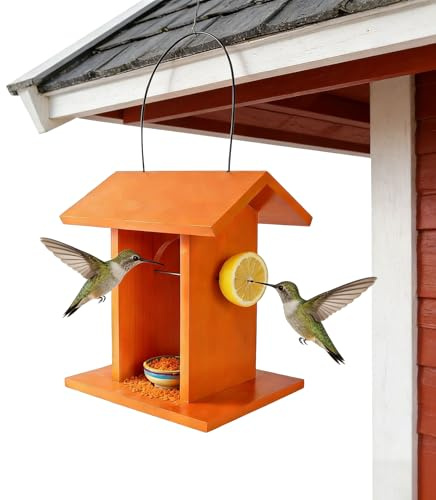 yanzisura Vogelfutterspender für den Außenbereich, offenes Design, Futterstation mit Dach, Vogelfutterstation aus Holz, für Finken, Kolibri, Beobachtung, Außenbereich, Hof, Balkon, Gartendekoration