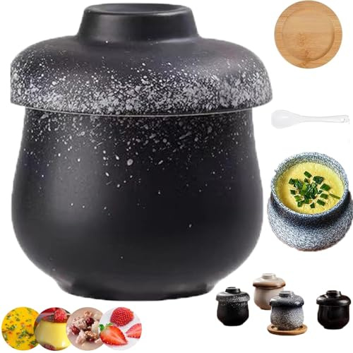 Portauova vintage alla coque in ceramica con coperchio, cuociuova multiuso for zuppe e budini, set di stoviglie da cucina